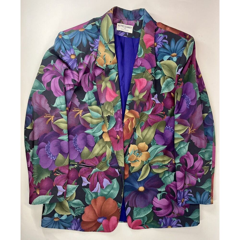 Vintage 80s Vibrant Floral Blazer Jacket Size 14 Boho Cottage Retro Chic